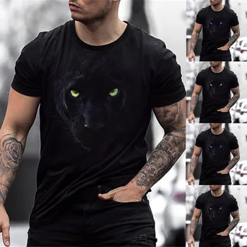 Eiropas Vasaras Jauniem Vīriešiem ir Liela Īsām Piedurknēm T-krekls, Pulovers Apaļu Kakla 3D Digital Print Augšu