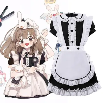Klasisks Melnā Un Baltā Meitene Apģērbs Lolita Kleita Sievietēm Japāņu Anime, Īsā Meitene Kleita Costum Salds Kafejnīcā Viesmīli Franču Vienotu