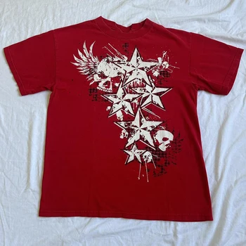 Sieviešu 90s Vintage Mall Goth T-krekls Y2K Cyber Grunge Galvaskausa Emo Star Print Tees Harajuku Vintage Īsām Piedurknēm O Kakla Crop Topi