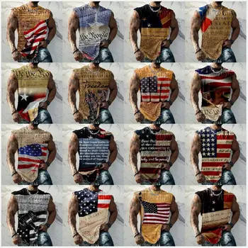 2023 Jaunu Amerikāņu Neatkarības Diena Tvertnes Augšpusē Vīriešiem; Atdzist un Moderns 4. jūlijā Apģērbu, Sporta T Krekls Vīriešiem