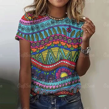 Anotācija Geometic Tshirts Sieviešu Topi, T-Veida, Drukāšanas Īsām Piedurknēm Vasaras Sieviešu Džemperis Vintage Dizaina Blūze Apaļu Kakla T Krekli