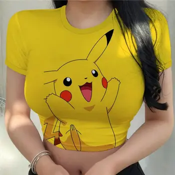 Kawaii Pokemon Tshirt Meiteņu Drēbes Y2k Top Sievietes Anime T Krekls Modes Sexy Harajuku Apģērbu Anime Pikachu Topi Kultūru