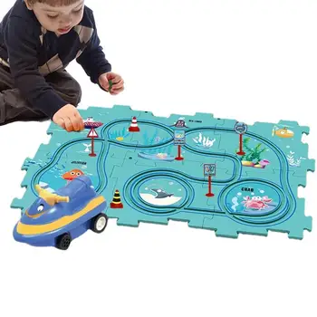 Jautri Dzelzceļa Automašīnu Ēkas Rotaļlietas DIY Elektrisko Ratiņu Slots Auto Trase Spēlēt Puzzle Set Transportlīdzekļa & Puzzle Board Ceļa Zīmes Rotaļlietas
