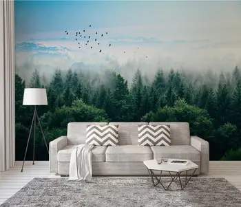 Pasūtījuma miglains mežs Foto sienas dekoru, sienas Gleznojumi 3D art tapetes dzīvojamā istabā, TV Dīvāns Fona Sienas Dokumentu guļamistaba dekorēšana