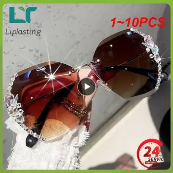 1~10PCS Vintage bez apmales Rhinestone Zīmola Dizainere UV400 Saulesbrilles Modes Saulesbrilles Retro Griešanas Lēcas Slīpumu, Saule Stikla