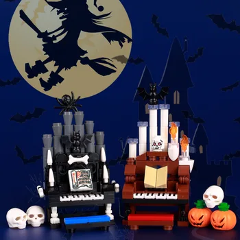 Halloween Šausmu Skelets Cilvēks Celtniecības Bloku Modulis Puzzle Līmēšana Rotaļlieta Dāvana No Klavierēm Vampīru Gothic Vēja Caurule KM Ķieģeļu Bērns