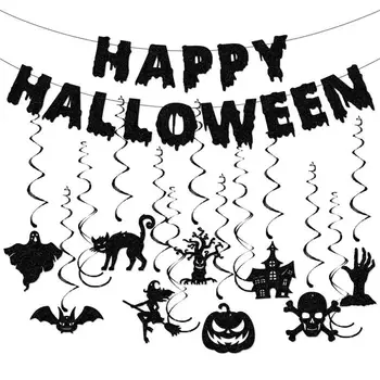 Halovīni Puse Apdares Happy Halloween Karoga Velkot Raganu, Ķirbju Spirāli, Bārs Spoku Festivāls Pusei Karājas Kulons DIY Decora