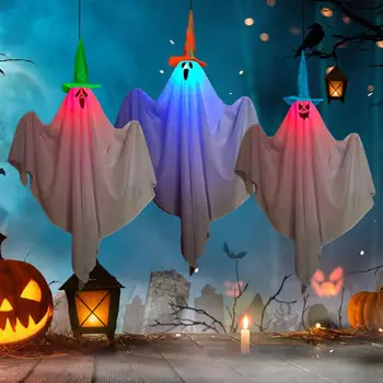 Koka Gars Kuloni Halloween Dekorēšanai Kulons Spooky Āra Halloween Dekoru Led Spoku Kulonu, kas Peld ar Koku Pagalmā