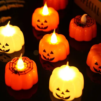 12PCS Halovīni Ķirbju Sveču Gaismā Ķirbju Flameless Svece Mājas Puse Led Tējas Gaisma ar Akumulatoru Halloween Dekorēšanai