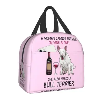 Fiambrera térmica con aislamiento de perro para mujer, bolsa de almacenamiento con diseño divertido de Bull Terjers y vino ideja