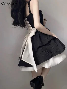 Melna Mini Kleita Sievietēm Hotsweet Pārsēju bez Piedurknēm Vestidos INS Loku Vasarā Meitenes Streetwear Augsta Vidukļa Kawaii Rūdījums Jaunās Modes