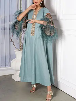 Elegants Musulmaņu Sieviešu Abaya Kleita Izšuvumi Dāmas Dubaija Etniskā Pušķis Puse Kleitas, Sieviešu Marokas Arābu Abaya Drēbes Kaftan