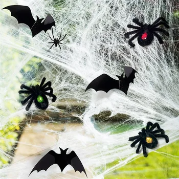 Halloween Zirnekļa tīkls, Apdares Elastīgus Zirnekļa tīkls ar Viltus Zirnekļi, Sikspārņi, Āra Iekštelpu Apdares