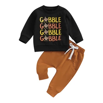 Baby Toddler Zēni Meitenes Ietilpst Apģērbs ar garām Piedurknēm Ziemassvētku Pateicības Halloween sporta kreklus un Garās Bikses Apģērbu Komplekts