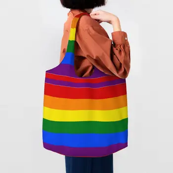 Modes LGBT Karogu Iepirkšanās Tote Somas Atkārtoti Geju Praida Varavīksnes Audekls Pārtikas preces Plecu Shopper Soma Foto Somā Dāvanas