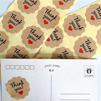 100pcs/Daudz Kawaii Paldies, Ar Sarkanu Sirds Mežģīņu formas Kraft Papīra Uzlīmes, DIY Papīra Etiķetes Mazulis Kancelejas preces Uzlīmes