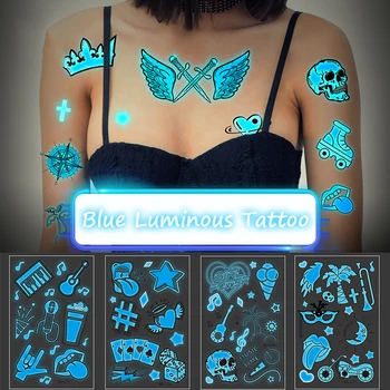 Zils Zaļš Gaismas Tetovējumu Uzlīmes Ūdensizturīgs Roku Seju Mirdzošu, Tattoo, Body Art Spider Tauriņš Elektriskā Zilbe Puse Tetovējumiem