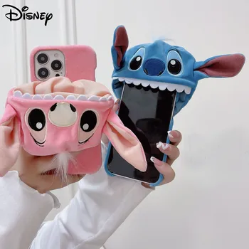 Disney Stitch Eņģelis LinaBell Tālrunis Lietā Par iPhone 14 13 12 11 Pro MAX Kritienu Novēršana Plīša trīsdimensiju seguma
