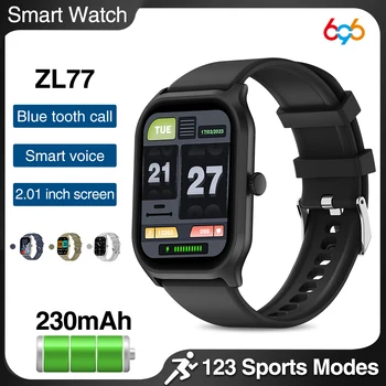 Smart Pulksteņi Vīriešu Sieviešu 2.01 collu HD Ekrāns Zilā Zoba Zvanu AI Balss Veselības Monitors Sporta Smartwatch 100+ Zvani IOS Android