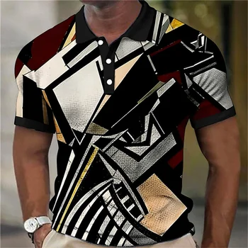 Vintage Vīriešu Polo Krekls Anotācija Pleds Print Art Vīriešu Apģērbs Brīvs Negabarīta-Krekls Ikdienas Casual Īsām Piedurknēm Iela Atdzist Topi