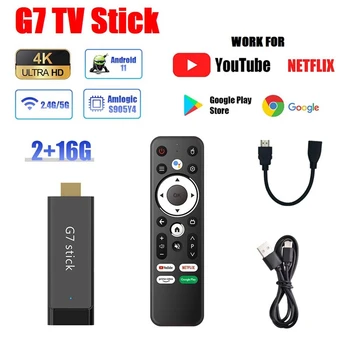 G7 TV Stick S905Y4 4K TV Dongle 2GB+16GB Android 11.0 Smart TV Kastē 2.4 G 5G wi-fi, Bluetooth Media Player Set Top Box Izturīgs