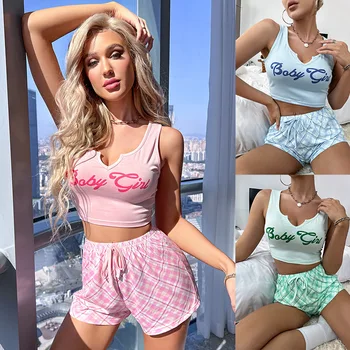 Rozā Sleepwear Sexy Veste Sieviešu Pidžamas 2023 Vasaras Sieviešu Šorti Komplekti Plus Lieluma Loungewear Sieviete 2 Gabali Naktsveļu Mājas Drēbes