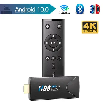 H98 Mini TV Stick Android 10 4K HD 2G 16.G TV Kastē 2.4 G 5.8 G Dual Wifi Smart TV Kastē H. 265 Multivides Atskaņotāju, TV Uztvērēju, kas Top Box
