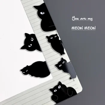 6pcs Melns Kaķis Grāmatzīmi, Grāmatas Cute Karikatūra Magnētisko Lapu Klipus Grāmatu Marķieri Unikālo Lasījumā Dāvanu Bērniem