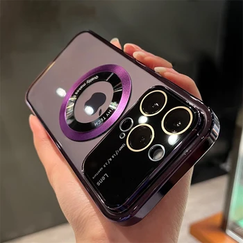 Luksusa Caurspīdīgu Apšuvumu Magnētisko Par Magsafe Lietā Par iPhone 13 12 14 Pro Max Plus Kameras Objektīvs Stikla Bezvadu Lādēšanas Vāciņu