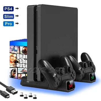 Vertikālā Dzesēšanas Stends Dual Kontrolieris Lādētāju Par Playstation 4 PS4 PRO SLIM Konsole Play Station PS 4 2 Vēsāks 10 Disku Slots