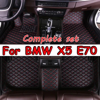 Automašīnas Grīdas Paklāji BMW X5 E70 MK2 2008~2013 Luksusa Ādas Paklājiņu Komplekts, Auto Aizsargātu Paklāju Paklāju Interjera Detaļas, Auto Piederumi 7 Sēdeklis