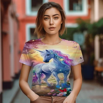 Jaunu 3D Unicorn Drukāšanas Modelis T -kreklu, T -krekli Vasaras Dienā Kails Dāma Lielgabarīta T -krekls Ielu Modes Gadījuma T -krekls