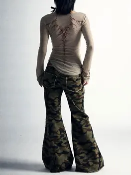Sievietēm s Gothic Grafiskais Y2K t-veida Topi ar garām Piedurknēm Gadījuma Harajuku Estētisko Ziedu T Krekli, pieguļoša Blūze 90s E-Meitene Streetwear