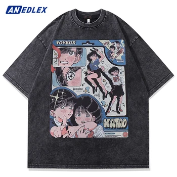 Harajuku Streetwear Vīriešiem Lielgabarīta Vintage T Krekls Japāņu Anime Meitene Tshirts Modes Gadījuma Mīksti Kokvilnas Hip Hop T-krekls Topi