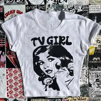 Goth Emo Meitene Kultūraugu Top Streetwear Estētisko Grunge Bērnu Tee Vintage Sievietes zvaigžņu meitene Drukāt Gadījuma Īsām Piedurknēm T Y2k Drēbes