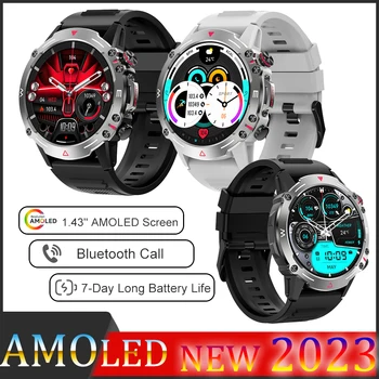 LEMFO AMOLED smart pulksteņi vīriešu IP68 ūdensnecaurlaidīga 410mAh 7 dienas battery Life fitness smartwatch Bluetooth Zvanu 1.43