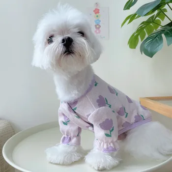 Pavasara Rudens Tulpju Bubble Sleeve Pet Jaciņa Elpojošs Suns T-Krekls Kucēnu, Kaķu Apģērbu Bichon Jorkšīras Mazo Suņu Apģērbu