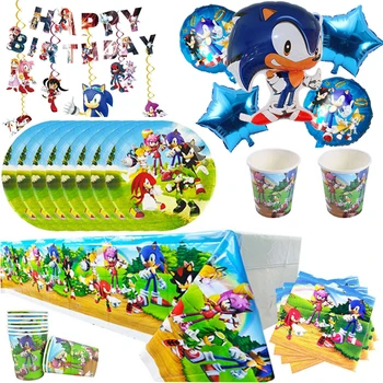 Karikatūra Sonic Dzimšanas dienas svinības Rotājumi 3D gaisa Balonu, Vienreizējās lietošanas Cup Plate Galdauts Bērniem Zēni Baby Dušas Piederumi Labu
