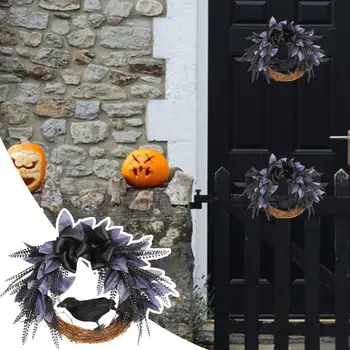 1 Gab Halloween Vainags Durvju Tapsējuma tauriņu Vārna Apdare Imitētu Vīnogulāju Spooky Atmosfēra, Ideāls Pusēm