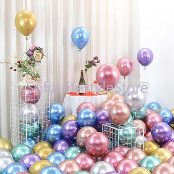 100 gabali 5/10/12 collu metāla balonu zelta, sudraba Metālisks balonu dzimšanas dienas svinības, kāzu lateksa baloni, 100 gab apdare