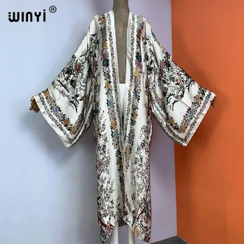 WINYI kimono jaunu modes drukāt купальник Sieviešu Jaciņa Brīvs Gara Kleita elegants Puse Boho Maxi beach Brīvdienu Segtu Ups kaftan