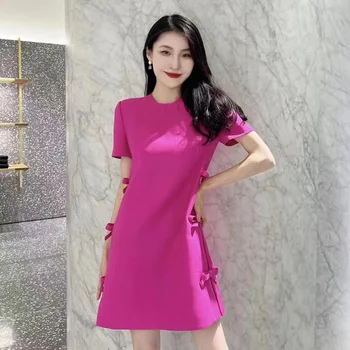 Korejas Jaunu Modes 2023 Sieviešu Vasaras Kokvilnas Savienoti Ar Īsām Piedurknēm Loku Rāvējslēdzēju Tīrtoņa Krāsu Zaudēt Gadījuma Mini Kleita