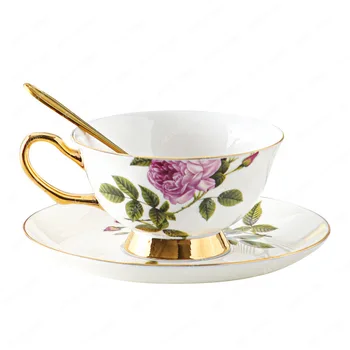 Eiropas Zelta Loka Kaula porcelāna Kafijas Tase un Apakštase Uzstādīt Britu Pēcpusdienas Tēja Latte Art Melnās Tējas Tase Elegants Retro