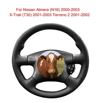 DIY Pātagot Ādas Automašīnas Stūres Rats Segumu Pielāgotu Stūres Wrap Par Nissan Almera (N16) X-Trail (T30) Terrano 2