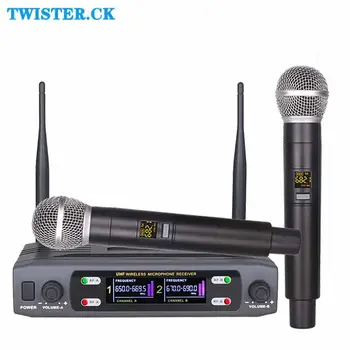 2023 Jaunu Bezvadu Rokas Mikrofons Dual Kanāli UHF Fiksētu Frekvenci Dinamiskais Mikrofons Priekš Karaoke Kāzu Joslā Baznīcas Parādīt